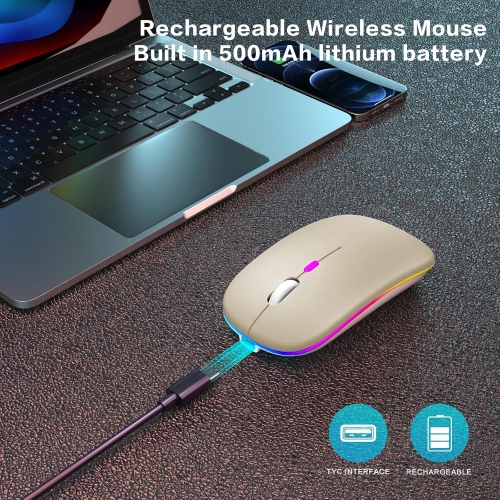 Wireless Bluetooth Mouse Rechargeable Laptop Mouse Portable LED Computer Mice Use(BT5 or USB 2.4G) Dual Mode Connection Silent Slim Mouse