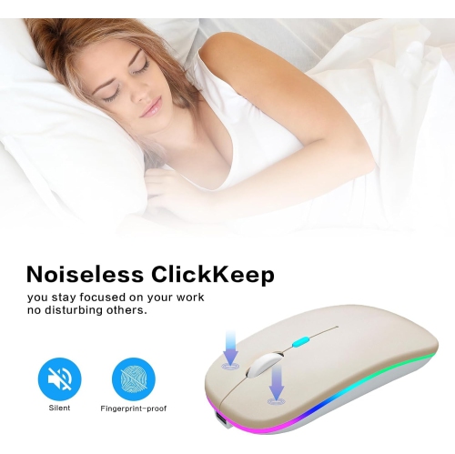 Wireless Bluetooth Mouse Rechargeable Laptop Mouse Portable LED Computer Mice Use(BT5 or USB 2.4G) Dual Mode Connection Silent Slim Mouse