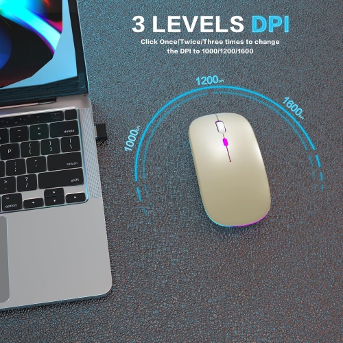 Wireless Bluetooth Mouse Rechargeable Laptop Mouse Portable LED Computer Mice Use(BT5 or USB 2.4G) Dual Mode Connection Silent Slim Mouse