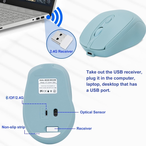 1PCS Bluetooth Mouse,Rechargeable Wireless Mouse for Laptop/iPad/MacBook Pro/Air, Silent Mouse Portable Slim(Blue)