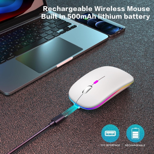 Wireless Bluetooth Mouse Rechargeable Laptop Mouse Portable LED Computer Mice Use(BT5 or USB 2.4G) Dual Mode Connection Silent Slim Mouse