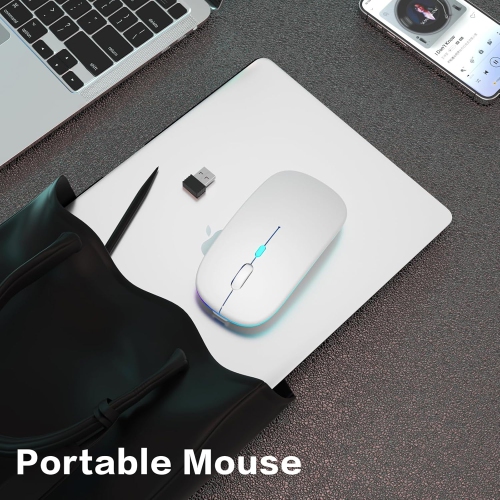 Wireless Bluetooth Mouse Rechargeable Laptop Mouse Portable LED Computer Mice Use(BT5 or USB 2.4G) Dual Mode Connection Silent Slim Mouse