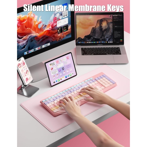 Clavier coloré esthétique sans fil 2,4 GHz/Bluetooth à 106 touches avec pavé numérique à profil bas Touches à sensation mécanique linéaire