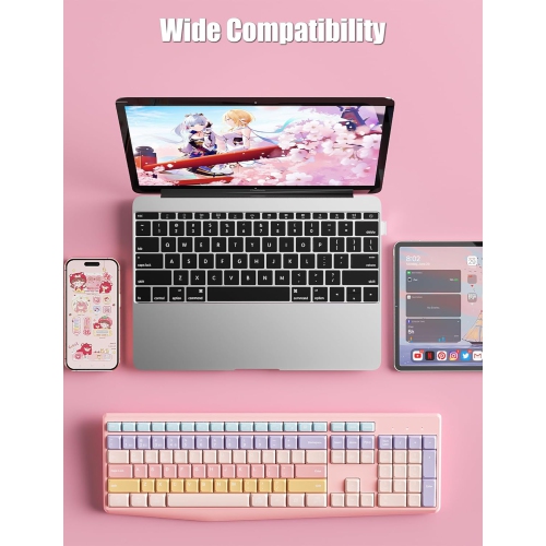 Clavier coloré esthétique sans fil 2,4 GHz/Bluetooth à 106 touches avec pavé numérique à profil bas Touches à sensation mécanique linéaire