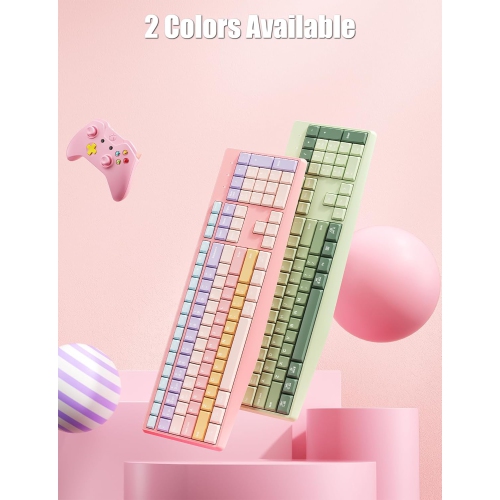 Clavier coloré esthétique sans fil 2,4 GHz/Bluetooth à 106 touches avec pavé numérique à profil bas Touches à sensation mécanique linéaire