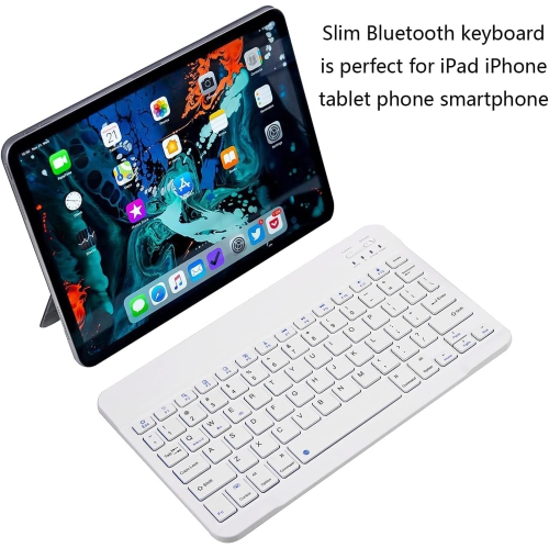 Ultra-Slim Bluetooth Keyboard Portable Mini Wireless Keyboard Rechargeable(10 inch White)