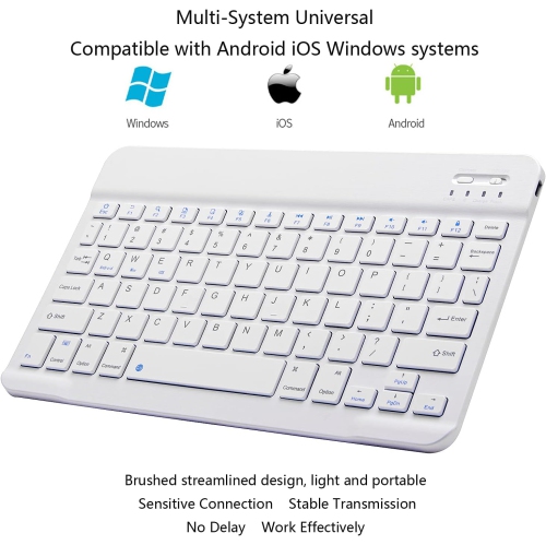 Ultra-Slim Bluetooth Keyboard Portable Mini Wireless Keyboard Rechargeable(10 inch White)