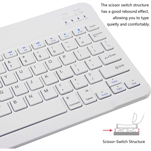 Ultra-Slim Bluetooth Keyboard Portable Mini Wireless Keyboard Rechargeable(10 inch White)