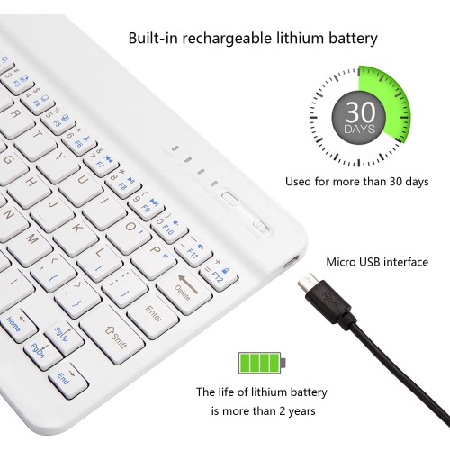 Ultra-Slim Bluetooth Keyboard Portable Mini Wireless Keyboard Rechargeable(10 inch White)