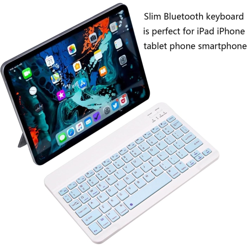 Ultra-Slim Bluetooth Keyboard Portable Mini Wireless Keyboard Rechargeable(10 inch Blue)