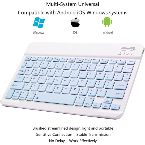 Ultra-Slim Bluetooth Keyboard Portable Mini Wireless Keyboard Rechargeable(10 inch Blue)