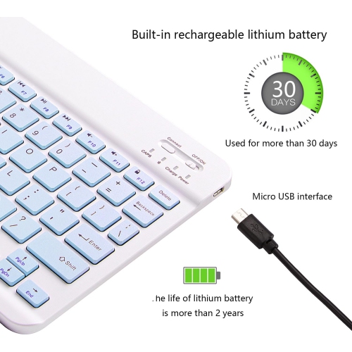 Ultra-Slim Bluetooth Keyboard Portable Mini Wireless Keyboard Rechargeable(10 inch Blue)