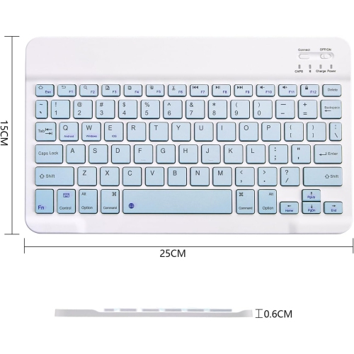 Ultra-Slim Bluetooth Keyboard Portable Mini Wireless Keyboard Rechargeable(10 inch Blue)