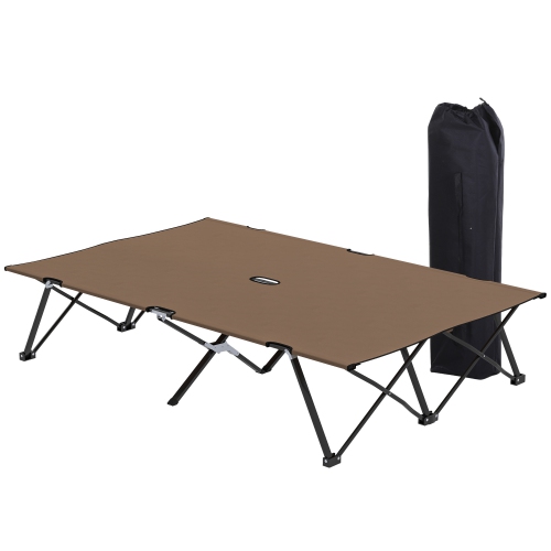 Image 1 of 9.. Outsunny 76" Two Person Folding Camping Cot Outdoor Portable Double Cot Wide Military Sleeping Bed w/ Carrying Bag Khaki