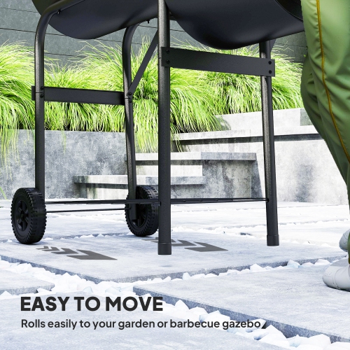 Outsunny Portable Outdoor Charcoal BBQ Grill with Offset Smoker, Barbecue Grill with Spacious Cooking Area, 2 Shelves, Thermometer, Wheels for Patio
