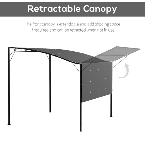 Outsunny 10x8ft Patio Metal Gazebo with Extendable Side Awning, Outdoor Shelter Garden Sun Shade Canopy Deck Door Window Awning, Dark Grey