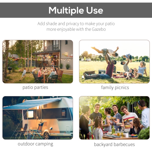 Outsunny 10x8ft Patio Metal Gazebo with Extendable Side Awning, Outdoor Shelter Garden Sun Shade Canopy Deck Door Window Awning, Dark Grey