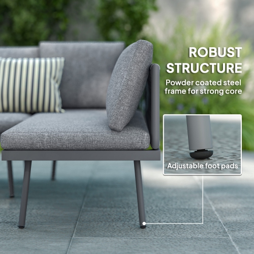 Ensemble de 3 meubles de patio en osier Outsunny, ensemble de patio en L, canapé d'extérieur en coin en rotin PE avec coussins, table basse à surface