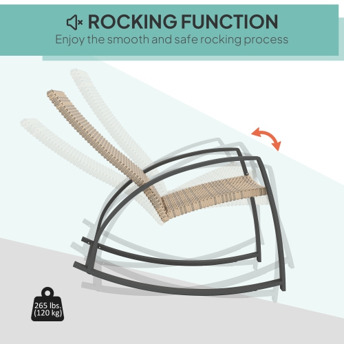 Outsunny 2 Pieces Wicker Outdoor Rocking Chair Set, PE Rattan Patio Rocking Chair Set with High Backrest, Armrests and Adjustable Foot Pads for