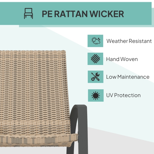 Outsunny 2 Pieces Wicker Outdoor Rocking Chair Set, PE Rattan Patio Rocking Chair Set with High Backrest, Armrests and Adjustable Foot Pads for