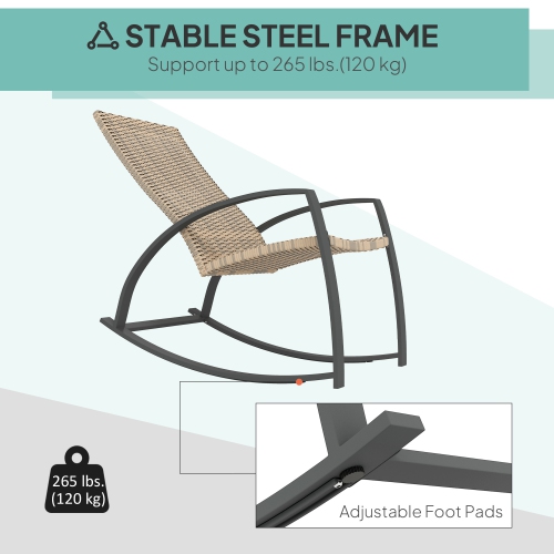 Outsunny 2 Pieces Wicker Outdoor Rocking Chair Set, PE Rattan Patio Rocking Chair Set with High Backrest, Armrests and Adjustable Foot Pads for