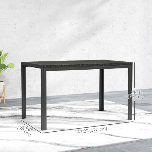 Outsunny 47" Patio Dining Table for 4 Persons, Rectangular Outdoor Table with PE Rattan Wicker Tabletop, Steel Frame for Backyard and Lawn, Black