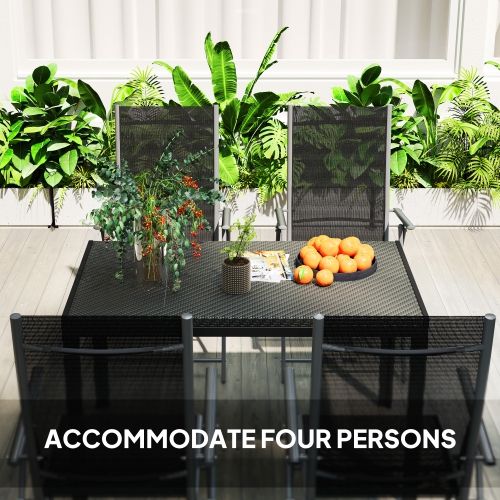 Outsunny 47" Patio Dining Table for 4 Persons, Rectangular Outdoor Table with PE Rattan Wicker Tabletop, Steel Frame for Backyard and Lawn, Black