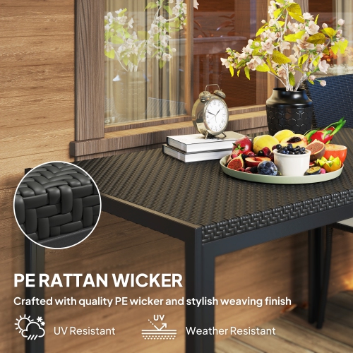 Outsunny 47" Patio Dining Table for 4 Persons, Rectangular Outdoor Table with PE Rattan Wicker Tabletop, Steel Frame for Backyard and Lawn, Black