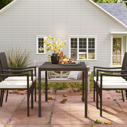 Outsunny 47" Patio Dining Table for 4 Persons, Rectangular Outdoor Table with PE Rattan Wicker Tabletop, Steel Frame for Backyard and Lawn, Black