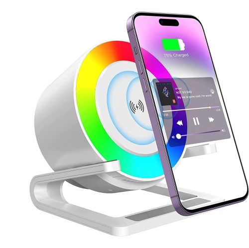 15W Wireless Bluetooth Speaker Charger, 3-in-1 Wireless Charging Station with Night Light for iPhone