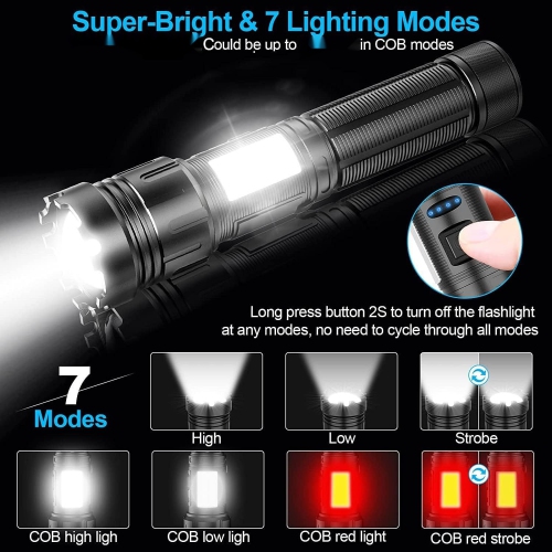 High Intensity White Light LED Flashlight, Portable Tactical Flashlight with COB Work Light for Fishing, Emergency