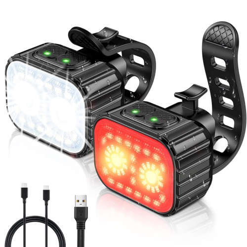 Bicycle Lights, Rechargeable Bicycle Light Set, Front and Rear Tail Light Reflectors for Night Riding