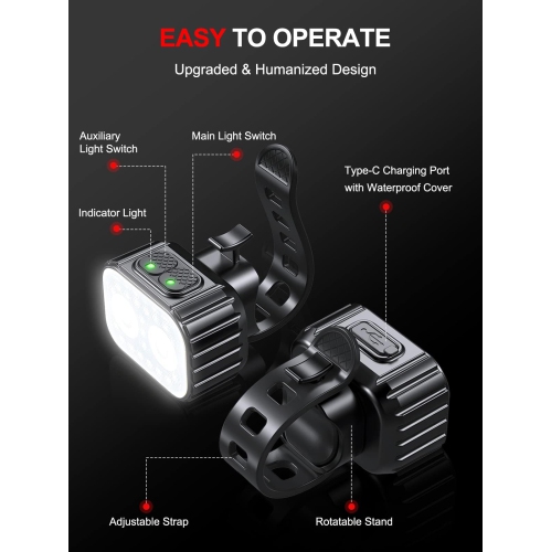 Bicycle Lights, Rechargeable Bicycle Light Set, Front and Rear Tail Light Reflectors for Night Riding