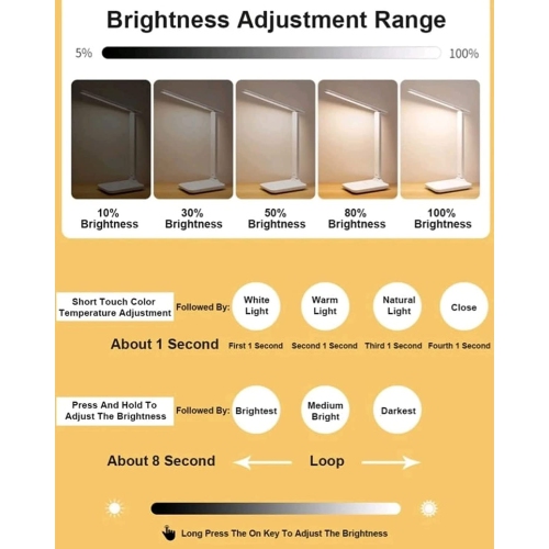 LED Reading Light, Portable Foldable Desk Lamp, 15W Bedside Reading Study Lamp, USB Charging, Suitable for Home, Office