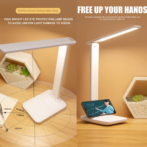 LED Reading Light, Portable Foldable Desk Lamp, 15W Bedside Reading Study Lamp, USB Charging, Suitable for Home, Office