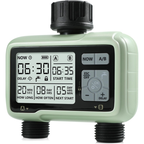 Image 1 of 7.. Programmable Faucet Timer, 2 Outlet Garden Hose Water Timer, Sprinkler Timer - For Yard Lawn