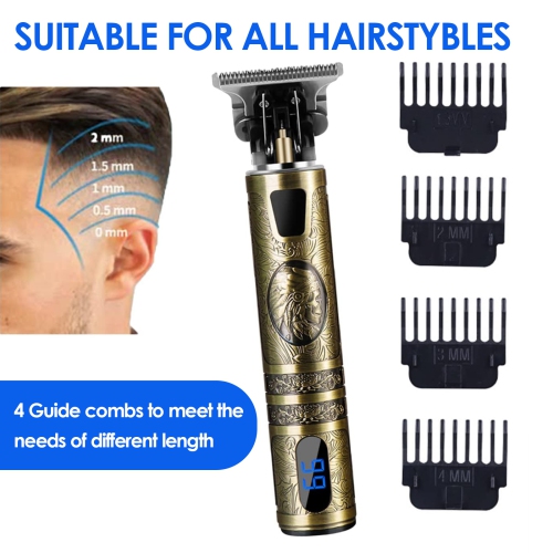 Portable Shaver, Men's Cordless Hair Clipper with 4 Tooth Combs, Electric Rechargeable Shaver with LCD Display