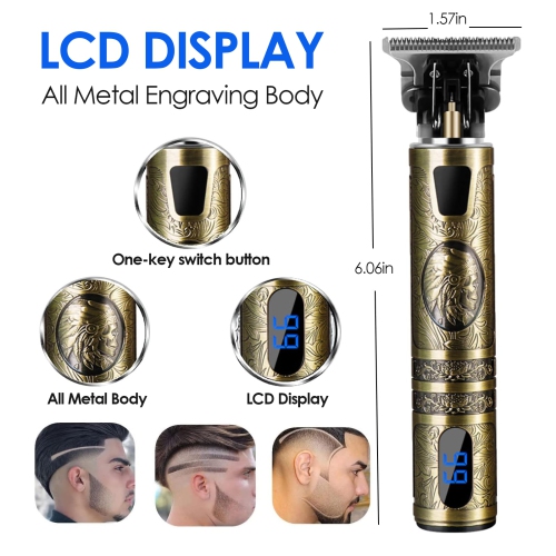 Portable Shaver, Men's Cordless Hair Clipper with 4 Tooth Combs, Electric Rechargeable Shaver with LCD Display