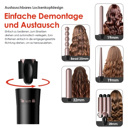 5 in 1 Curling Iron Set, 3 Tube Curling Iron with LCD Display and Temperature Control, Comes with 4 Curling Iron Heads