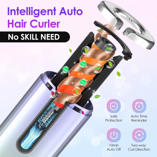 Portable Electric Curler USB Rechargeable Automatic Curler 6-speed Temperature Control Suitable for Travel, Home Use