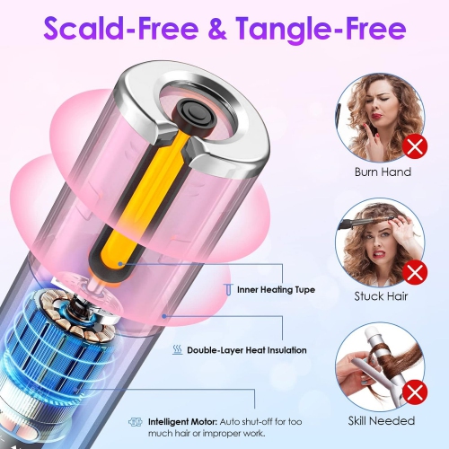 Portable Electric Curler USB Rechargeable Automatic Curler 6-speed Temperature Control Suitable for Travel, Home Use