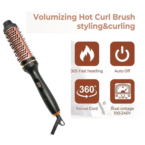 50 mm Hot Curling Brush and Hair Styler, Perming Comb with LCD Display for Travel and Home Use