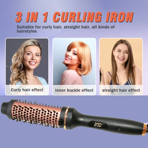 50 mm Hot Curling Brush and Hair Styler, Perming Comb with LCD Display for Travel and Home Use