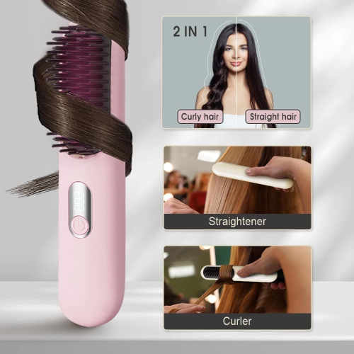 Fer plat portatif sans fil 2 en 1, fer à friser chauffant rechargeable avec écran LED, outils de voyage pour les cheveux