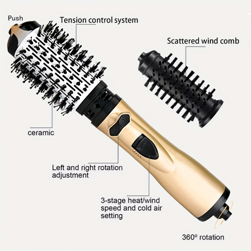 Outil de coiffure à air chaud 2-en-1, brosse rotative pour sèche-cheveux avec 1 grande et 1 petite tête de brosse, pour une utilisation en voyage ou
