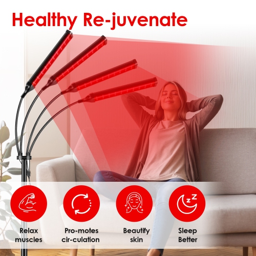 4-Head Red Light Therapy Lamp with Adjustable Stand, 660nm Red Light and 850nm Infrared Light Therapy Lamp