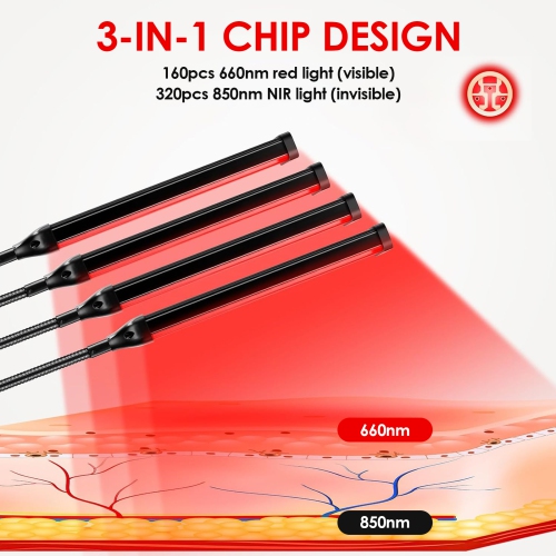 4-Head Red Light Therapy Lamp with Adjustable Stand, 660nm Red Light and 850nm Infrared Light Therapy Lamp
