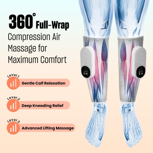 Heated Compression Leg Massager, Portable Calf Massager with 3 Intensities for Calf Pain Relief