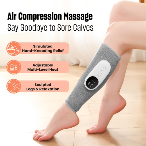 Heated Compression Leg Massager, Portable Calf Massager with 3 Intensities for Calf Pain Relief