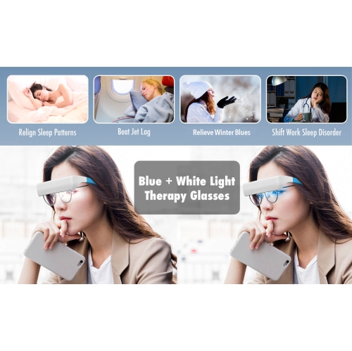 SAD Light Therapy Glasses, Portable Blue and White LED Light Therapy Lamp, Used to Improve Sleep Quality and Mood